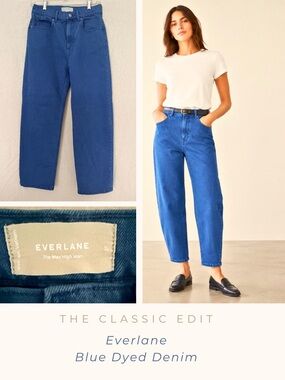 Everlane High Rise Denim Jeans Garment-Dyed Cobalt Blue